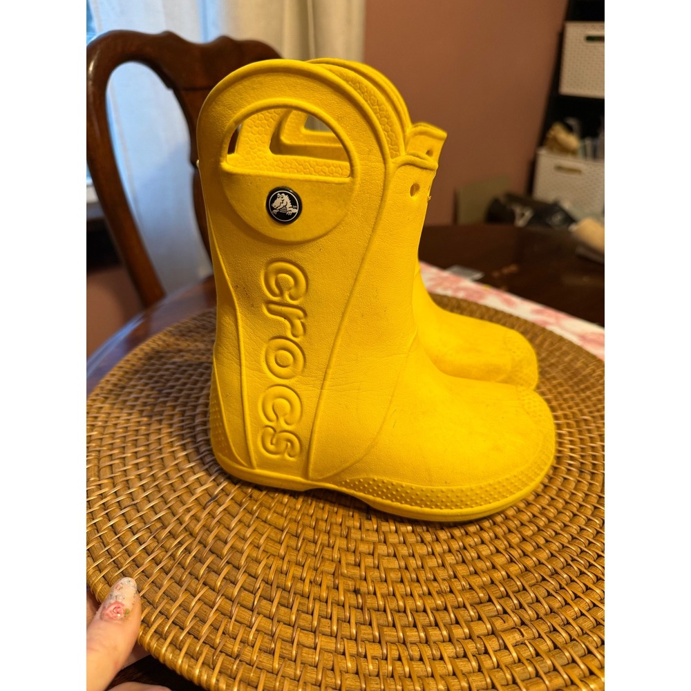 Crocs Kids Handle It Yellow Rain Boots Waterproof Pull On C10 12803